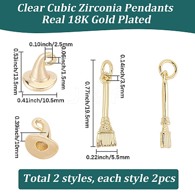 4Pcs 2 Styles Brass Pendants KK-SC0008-09-1