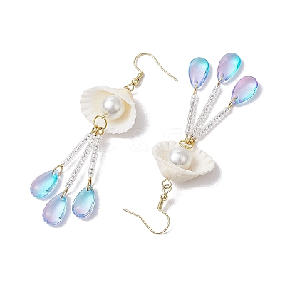 Glass & Natural Shell Dangle Earrings EJEW-MZ00384-1