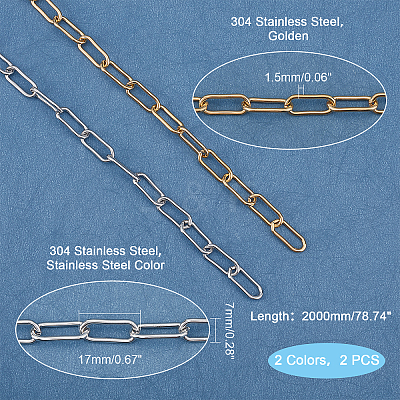 2Pcs 2 Style 304 Stainless Steel Handmade Chains CHS-GA0001-02-1
