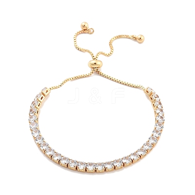 Brass Pave Clear Cubic Zirconia Flat Round Box Chain Slider Bracelets BJEW-B094-12B-G-1