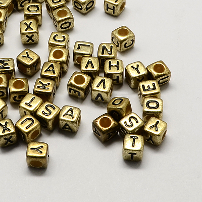 Antique Golden Plated Large Hole Acrylic European Beads X-PACR-Q099-M02-1