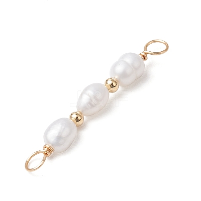 Natural Cultured Freshwater Pearl Rice Beaded Connector Charms PALLOY-JF03703-1