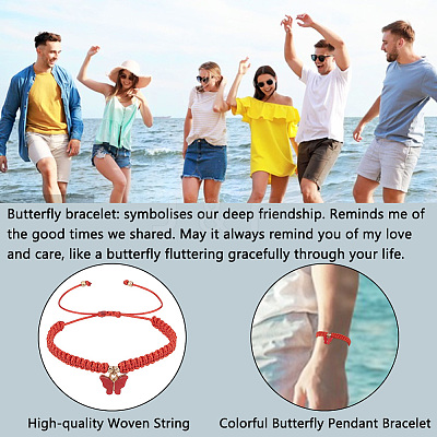 7Pcs 7 Colors Alloy Acrylic Butterfly Charm Bracelets Set BJEW-AN0001-79-1