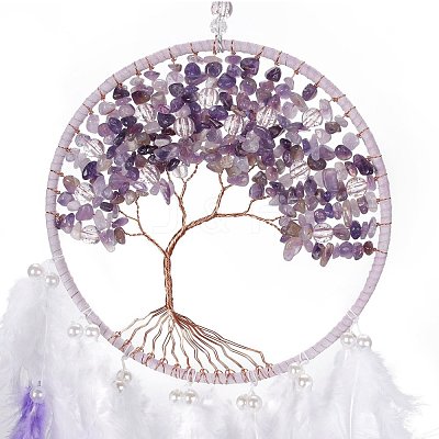 Iron Woven Web/Net with Feather Pendant Decorations AJEW-B017-06-1