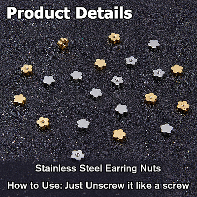 72Pcs 2 Colors Stainless Steel Ear Nuts STAS-HS0001-66-1