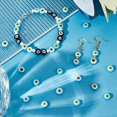 1 Strand Handmade Evil Eye Lampwork Beads Strands LAMP-NB0001-86B-1