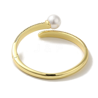 Rack Plating Brass Micro Pave Clear Cubic Zirconia Open Cuff Bangles for Women BJEW-P323-01G-1