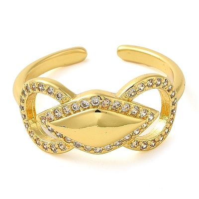 Bowknot Brass Micro Pave Clear Cubic Zirconia Open Cuff Rings for Women RJEW-Z070-06G-1