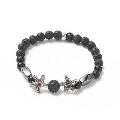 3Pcs 3 Style Natural Lava Rock & Black Onyx Beaded Stretch Bracelets Set BJEW-JB09237-1
