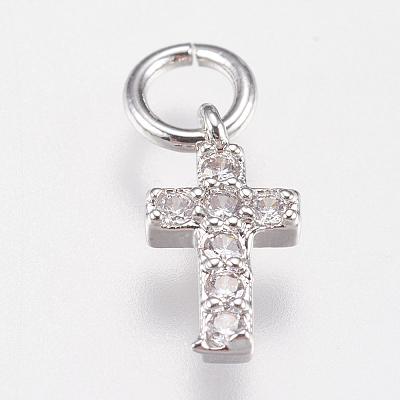 Brass Micro Pave Cubic Zirconia Tiny Cross Charms LS-ZIRC-E147-62P-1
