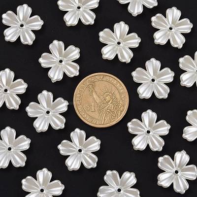 5-Petal Flower ABS Plastic Imitation Pearl Bead Caps OACR-R016-21-1