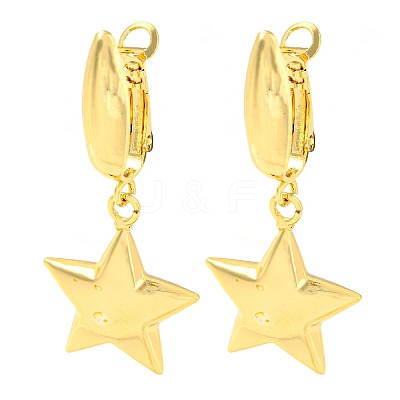 Rack Plating Brass Star Dangle Hoop Earrings EJEW-A028-38G-1