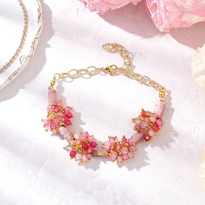 Natural Dyed Agate & Rhodonite Beads Link Bracelets BJEW-JB12164-03-1