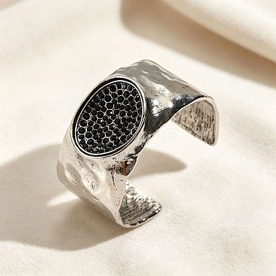 Alloy Jet Rhinestone Textured Open Cuff Bangles for Women WG6C64A-02-1