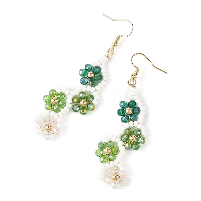 Flower Glass Seed Beaded Dangle Earrings EJEW-MZ00775-02-1