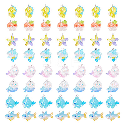 40Pcs 8 Styles Ocean Theme Transparent Resin Cartoon Pendants RESI-AR0001-44-1