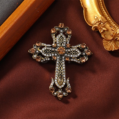 Cross Alloy Rhinestone Brooches JEWB-Q006-02A-1
