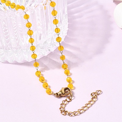304 Stainless Steel with Glass Faceted Rondelle Bead Handmade Link Chain Birth Stone Necklaces for Women NJEW-G195-01G-01-1