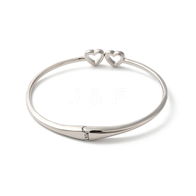 Rack Plating Brass Micro Pave Clear Cubic Zirconia Hollow Double Heart Hinged Bangles BJEW-H616-02P-1