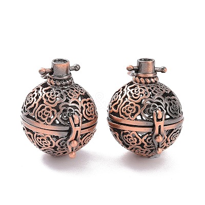 Hollow Brass Round with Rose Cage Pendants KK-F0305-R-NR-1