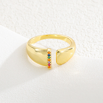 Brass Micro Pave Colorful Cubic Zirconia Cuff Open Rings FS-WG163C1-09-1