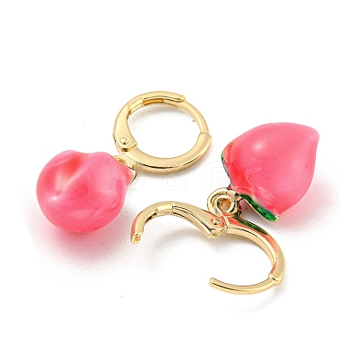 Fuchsia Peach Glass Dangle Leverback Earrings EJEW-P260-01G-1