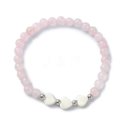 Natural Rose Quartz Round Beaded Bracelets BJEW-JB09878-02-1