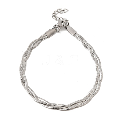 304 Stainless Steel Interlocking Herringbone Chain Bracelet for Women BJEW-K240-08B-P-1