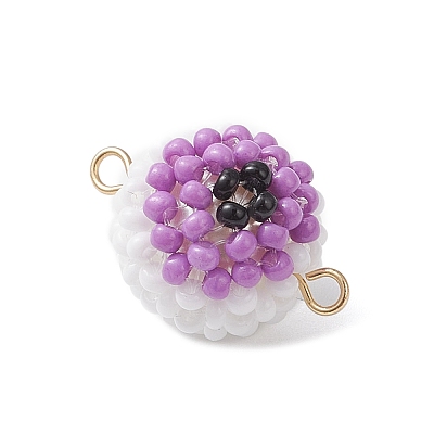 7Pcs 7 Colors Halloween Glass Peal & Glass Seed Beaded Round Eye Links Connector Charms PALLOY-MZ00948-1