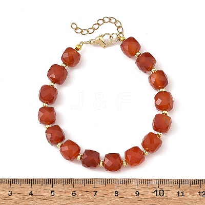 Faceted Cube Natural Carnelian and Brass Round Beaded Bracelets for Women BJEW-JB14444-1