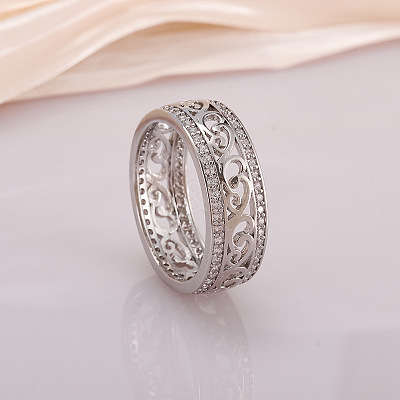 Hollow Out Flower Brass Micro Pave Clear Cubic Zirconia Finger Rings FS-WGD1340-02-1