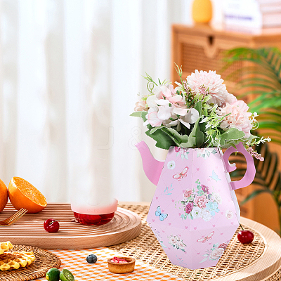 12Pcs 4 Styles 3D Flower Printed Teapot Shaped Paper Flower Gift Boxes DIY-SP0006-37-1