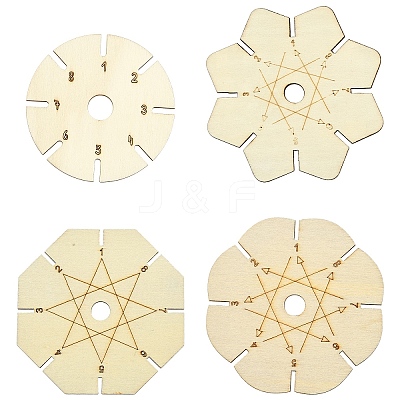 4Pcs 4 Styles Wood Braiding Disk AJEW-YW0002-16-1