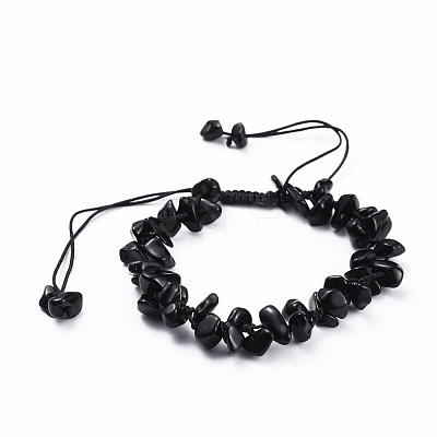 Adjustable Natural Obsidian Chip Beads Braided Bead Bracelets BJEW-JB04392-03-1