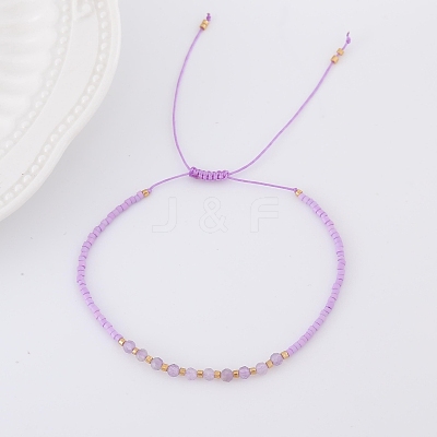 2mm Faceted Natural Amethyst Beaded Braided Adjustable Bracelets for Women PF2854-4-1