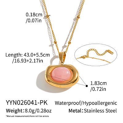 Dyed Natural Pink Quartz 304 Stainless Steel Geometric Pendant Necklaces for Women KV8466-1-1