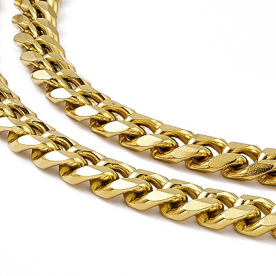 PVD Vacuum Plating 201 Stainless Steel Cuban Link Chain Necklace with 304 Stainless Steel Clasps for Men Women NJEW-M194-01D-G-1