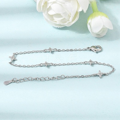 Brass Micro Pave Clear Cubic Zirconia Star Link Chain Bracelets KK-CBAED06-05P-1
