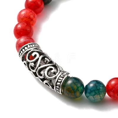 Natural Agate Stretch Bracelets Set with Alloy Owl Beaded ANIM-PW0003-027C-1