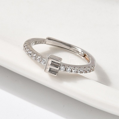 S925 Sterling Silver Adjustable Letter Rings for Women RJEW-M068-01P-E-1