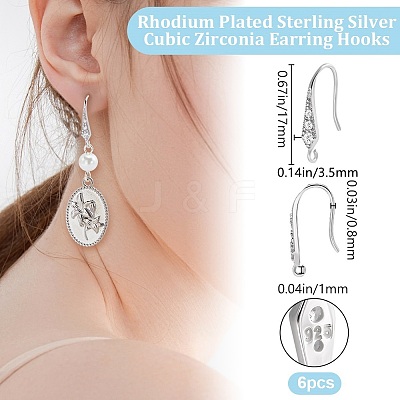Anti-Tarnish 3 Pairs Rhodium Plated 925 Sterling Silver Earring Hooks STER-BBC0006-71-1