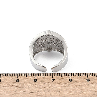 Brass Micro Pave Clear Cubic Zirconia Open Cuff Rings for Women RJEW-A059-04P-1