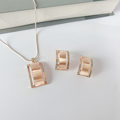 Rectangle Alloy & Cat Eye & Crystal Rhinestone Pendant Necklace & Stud Earring Sets FS-WG998B2-01-1