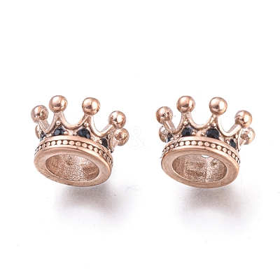 Crown 304 Stainless Steel with Cubic Zirconia European Beads STAS-F243-34RG-1