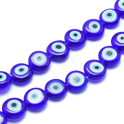 Handmade Evil Eye Lampwork Flat Round Bead Strands LAMP-L058-8mm-12-1