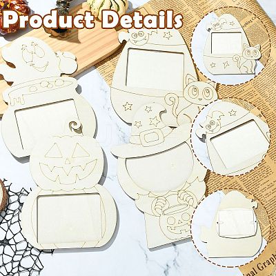 4 Bags 4 Styles Halloween Unfinished Wood Photo Frames WOOD-CJ0002-63-1