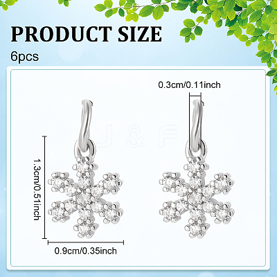 6Pcs 925 Sterling Silver Micro Pave Clear Cubic Zirconia Snowflake Charms PALLOY-WR00007-1