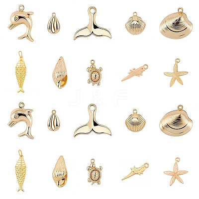Ocean Theme Brass Pendants KK-SC0001-54G-1