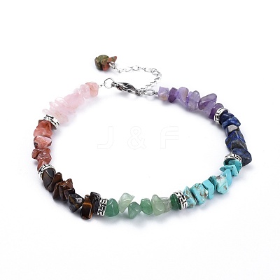 Chakra Jewelry Natural & Synthetic Gemstone Chip Anklets AJEW-AN00269-1