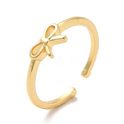 Brass Bowknot Open Cuff Ring for Women KK-H434-25G-1